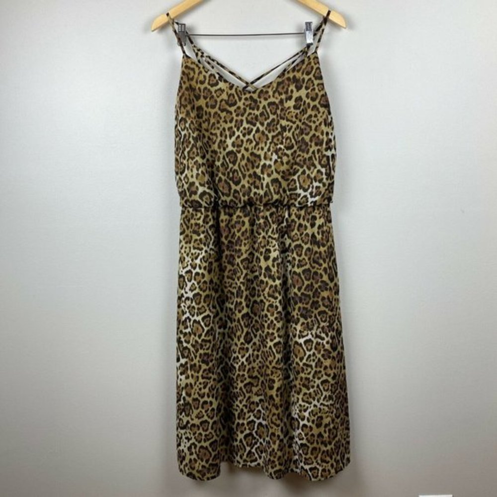 Maurices Midi Dress 0 Plus Leopard Animal Print V-Neck A-Line Sleeveless